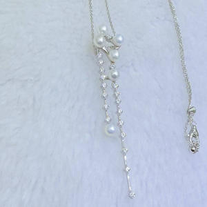 Collier en argent pur avec perles d'eau douce naturelles authentiques de 4 à 5 mm, exquis, avec pampille, brillance explosive, diffusion en direct - Product Image 3