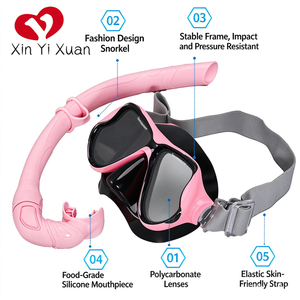 Máscara de buceo de vidrio templado personalizada Xinyixuan, conjunto de snorkel con gafas de natación de ángulo amplio y correa ajustable para buceo. - Product Image 4