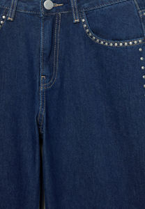 Jeans da donna alla <span class=keywords><strong>moda</strong></span> 2026 a <span class=keywords><strong>vita</strong></span> <span class=keywords><strong>bassa</strong></span>, larghi e casual, con borchie laterali, in denim blu scuro, a gamba larga, lavabili - Product Image 4