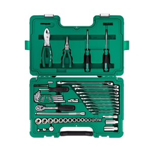 Jeu de 59 outils à main, douilles, clés en acier et plastique, embouts, mallette rigide, réparation maison et véhicule 09509 - Product Image 2