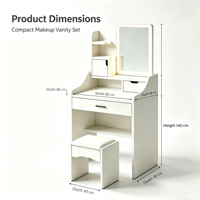 Coiffeuse de chambre tout-en-un avec rangement, moderne et simple, pour petits espaces, avec panneau MDF, ensemble de chambre