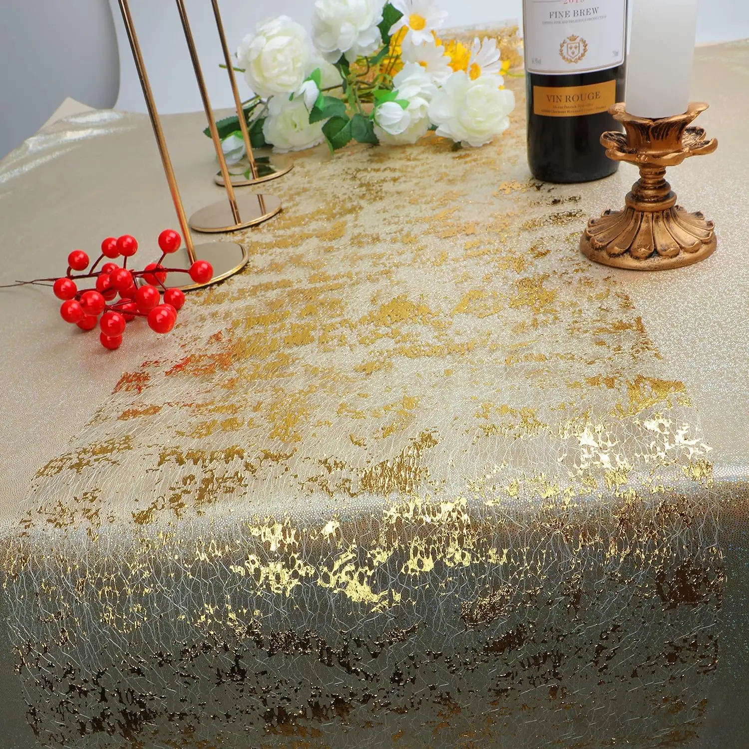 Gold Table Runner Sequin Glitter Foil Metallic Gold Thin Mesh Table Runner for Event Party Wedding Birthday Party Christmas