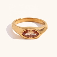 Dingran Haute Qualité Étanche Plaqué Or PVD Bagues Chevalière Zircon Œil de Cheval Hypoallergénique Bijoux en Acier Inoxydable