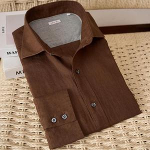 Chemise habillée ajustée pour <span class=keywords><strong>homme</strong></span>, en lin, décontractée et élégante, à manches longues, respirante, légère, douce, effet délavé, avec logo personnalisé - Product Image 5