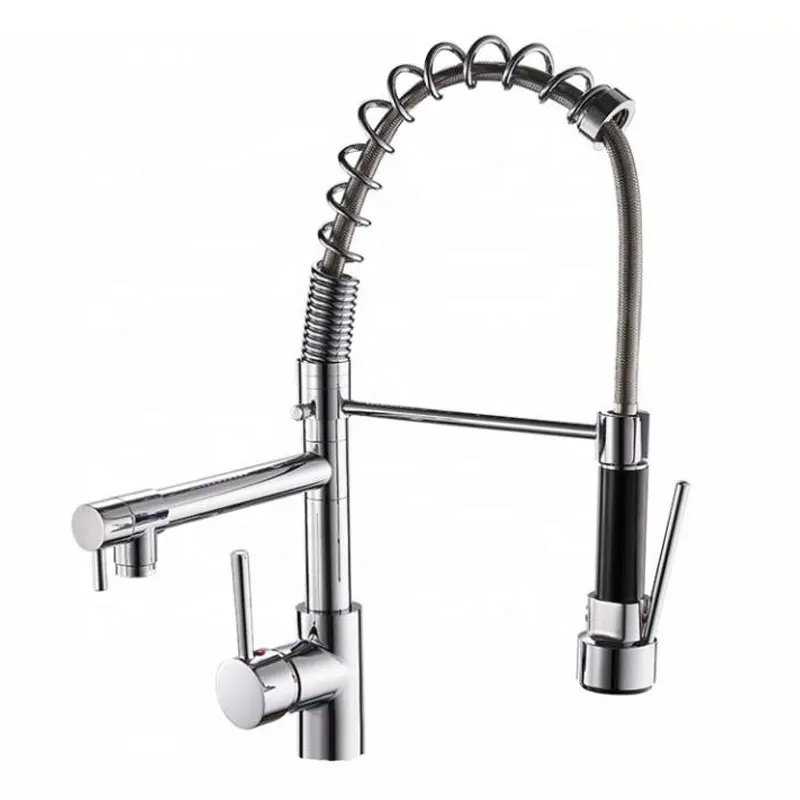 Commercial Pull Out Flexible Water Mixer 3 Way Pre Rinse Sink Taps Deck Mount Kitchen Faucet