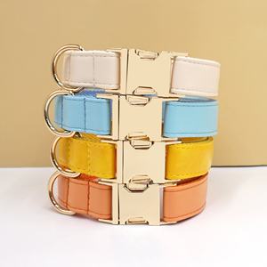 Hochwertiges, strapazierfähiges Nylon-PU-Leder Hundehalsband mit goldener Metallschnalle, buntes Leder-Hundehalsband - Product Image 1