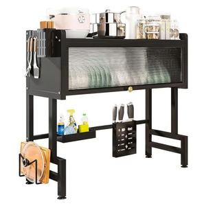 Égouttoir à vaisselle moderne à double niveau en fer, écologique, certifié CE, multifonctionnel, avec couvercle et plateau de drainage, organisateur de vaisselle et de bols pour cuisine - Product Image 1