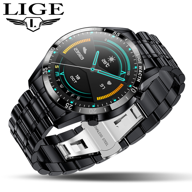 Lige BW0189 New Brand Intelligent Full Screen Touch Watches Music Blood Pressure Blood Oxygen Sport Stainless Steel Smart Watch