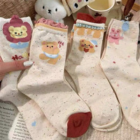 Chaussettes de nuit tricotées unisexe en fibre de polyester, style japonais, avec dentelle douce, motif dessin animé, sans couture, antibactériennes et anti-odeur