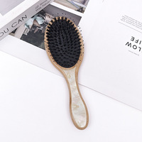 Brosse à cheveux en bois à poils naturels de bambou, personnalisable avec étiquette privée, plaque en acétate de cellulose, coussin d'air, vente chaude
