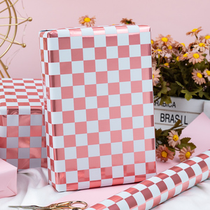 Pink Checkered Metallized Gift <b>Wrapping</b> <b>Paper</b> Double Sided Roll for Craft and Packaging - Product Image 1