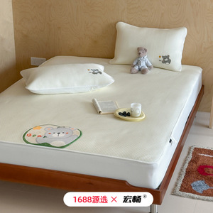 Cooling Ice <b>Silk</b> Fitted <b>Sheet</b> Set 1.2m 1.5m 1.8m Bed With Bear Applique Embroidery Summer Bedding - Product Image 1