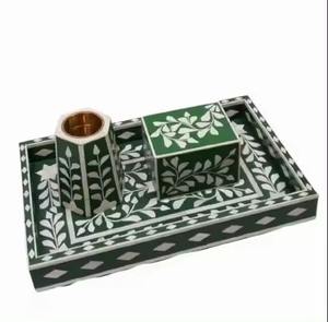 Taburete con incrustaciones de madreperla con acabado pulido de resina azul, forma redonda, diseño único, excelente calidad para sentarse - Product Image 2