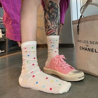 Chaussettes ras du cou à pois vibrants pour femmes, légères, en tricot gaufré avec bordure à volants, douces, respirantes, confortables et décontractées