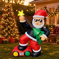 Décorations de Noël gonflables de 6 pieds pour l'extérieur, Père Noël jouant de la guitare pour la cour, la fête de Noël, le jardin, la pelouse