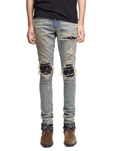 Modello di <span class=keywords><strong>Jeans</strong></span> gratis con Bandana Vintage pieghettato a mano toppe al ginocchio fabbricazione di <span class=keywords><strong>Jeans</strong></span> - Product Image 2