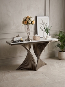 Elegante Mesa Consola de Mármol Blanco para Vestíbulo con Estructura de Acero Dorado Trenzado para Decoración Moderna de Entrada y Recepción de Hoteles y Hogares - Product Image 2