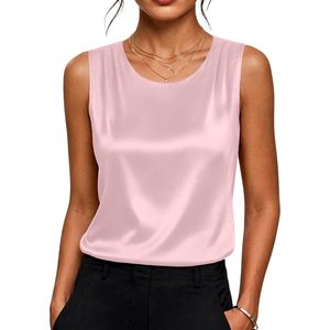 FOXA Débardeur en satin pour femme, col rond, sans manches, chemisier en soie, élégant et décontracté, hauts d'été, tenue de bureau - Product Image 1