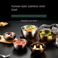 Bol en acier inoxydable à double couche de style coréen 304 Bol de kimchi à riz domestique jetable anti-brûlure anti-chute pour enfants