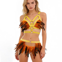 Soutien-gorge noir sexy ajouré à bretelles élastiques, harnais de corps à plumes pour jeux de rôle, tenue de danse et de rave pour femmes