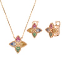 Ensemble collier et boucles d'oreilles classiques avec pendentif en zircon coloré