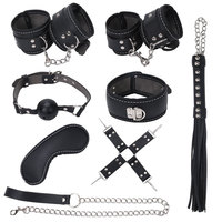 Kit de 8 pièces de jouets SM en cuir pour lit, menottes et dispositifs de retenue pour jeu de soumission et fétichisme, ensemble de bondage pour adultes