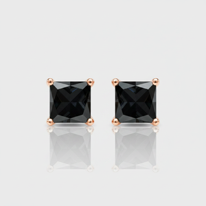 Sheetal Diamonds Ltd Rose Gold Real <b>Black</b> Princess Cut Solitaire Women & Children's Party/Gift Wear <b>Stud</b> <b>Earrings</b> - Product Image 2