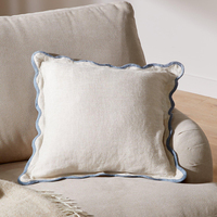 Housse de coussin décorative en coton brodé festonné, style bohème, pour canapé et lit, couleur unie