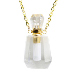Natural Rock <b>Crystal</b> Essential Oil Bottle <b>Necklace</b> Gemstone Aromatherapy <b>Necklace</b> with <b>Gold</b> Chain - Product Image 1