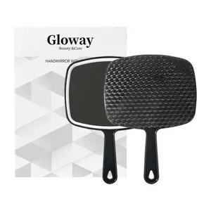 GLOWAY Professional Salon Hairdressing Single-Sided Paddle Hand Mirror Cosmetic Makeup Rectangular Black Large Handheld Mirrors