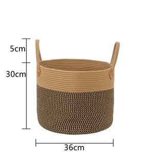 Panier de rangement rond en fil de coton avec poignées, organisateur de vêtements multifonctionnel pour le linge et le rangement des jouets - Product Image 2