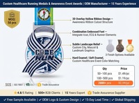 Médaille de course personnalisée en alliage de zinc, gravée au laser, avec ruban de sensibilisation creux, finition argent poli, émail souple, pour événement caritatif de santé