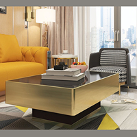 Table basse carrée en verre trempé, de luxe, moderne et personnalisé, avec plateau en métal doré