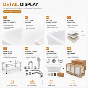 Baignoire autoportante ovale avec robinet de pont pour villa 130cm 180cm Vente en gros directe usine Acrylique sans joint OEM ODM - Product Image 5