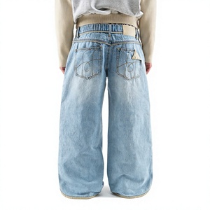 Jean en denim délavé taille haute coupe large et ample en coton pour homme – Style décontracté automne couleur unie - Product Image 4
