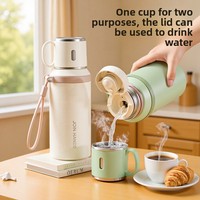 Bouteille isotherme en acier inoxydable à double compartiment pour eau et thé, avec couvercle, design 2-en-1, sangle de transport, idéale pour les déplacements – Vente chaude