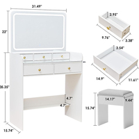 Ensemble de coiffeuse élégante avec miroir LED, chaise et rangement pour chambre moderne
