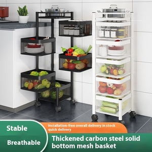 Estante de almacenamiento de Metal multifuncional para cocina, carrito de aperitivos giratorio de pie, cesta de frutas y verduras multicapa, vajilla - Product Image 3