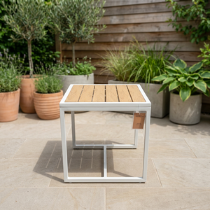 Modern Weather-Resistant <b>Outdoor</b> Patio <b>Side</b> <b>Table</b> with Powder-Coated Metal Frame and PS Slat Top - Product Image 4