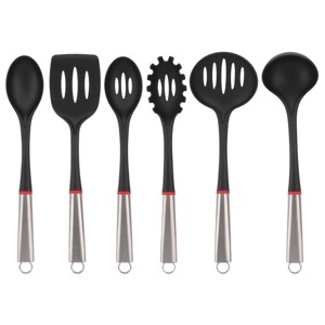 Set di 6 mestoli in nylon con manico in acciaio inossidabile, utensili da cucina - Product Image 1