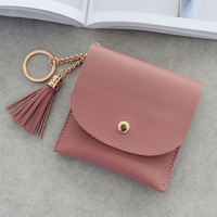 Dompet Kartu Mini Wanita Model Terbaru, Tahan Air, Lembut, dengan Gantungan Kunci, Kantong Koin, Logo Custom, Minimalis Mewah