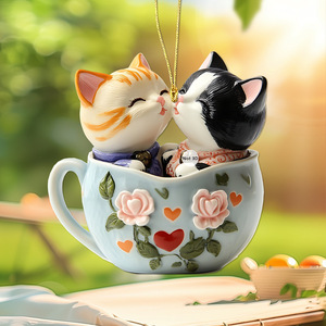 Suministros PARA EL Día de San Valentín dulce taza de té conejo 2d acrílico llavero coche retrovisor accesorio mochila vidriera colgante - Product Image 3