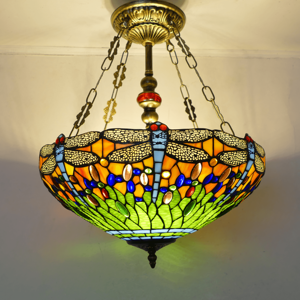 <span class=keywords><strong>Lampe</strong></span> à suspension en verre teinté <span class=keywords><strong>Tiffany</strong></span> <span class=keywords><strong>libellule</strong></span> de 18 pouces style vintage pour restaurant, bar, club ou chambre à coucher - Product Image 4