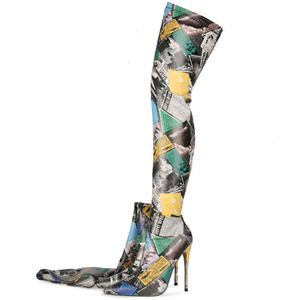 Bottes hautes moulantes pour femmes, taille 45, à talon aiguille, bout pointu, sexy, au-dessus du genou - Product Image 2