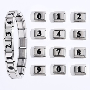 Abalorios Italianos de Acero Inoxidable de 9mm con Números Árabes y Esmalte de Colores, Accesorios Desmontables DIY para Pulsera de Charms Italianos - Product Image 1