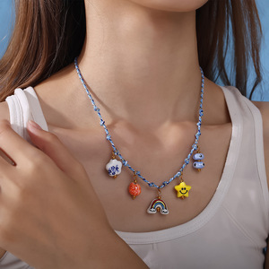 Collar con Colgante de Cerámica, Accesorios de Joyería DIY, Forma Irregular de Dibujos Animados, Regalo para Mujer, Chapado en Acero Inoxidable con Oro de 18K, Creativo - Product Image 4