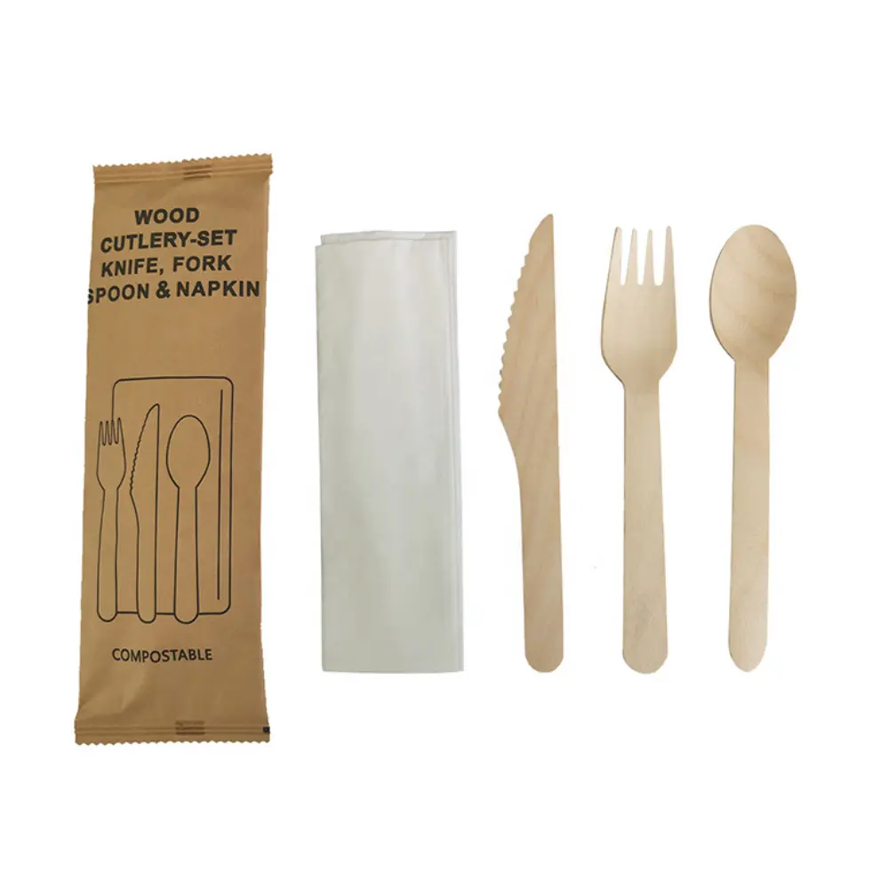 185mm Biocomposite Wood Cutlery with Logo Supermarket Wooden Cutlery Set for Camping