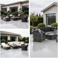 Ensemble de salon de jardin en osier 7 pièces |   Canapé d'extérieur en rotin avec structure en aluminium |   Style Ferme Moderne |   Couleurs personnalisées en gros