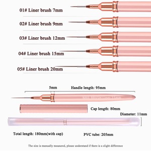 Pinceau à ongles en nylon extra long 7mm 9mm 11mm 15mm 20mm pour nail art, gel, French manucure, détails, liner, rayures et lignes fines - Product Image 6