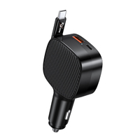Chargeur de voiture rétractable 85W Charge rapide USB C Chargeur de voiture avec câbles rétractables de 70 cm et 2 ports